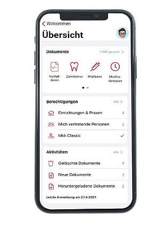 Smartphone mit Screenshot der Audi BKK ePA App