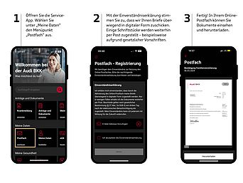 3-Schritt Anleitung zum Aktivieren des digitalen Postfachs in der Audi BKK App